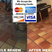 Mexican Tile Renew Project With Rubber Rug Pad Stuck to Floor and Cracked Tiles Repaired Clean and Seal All.